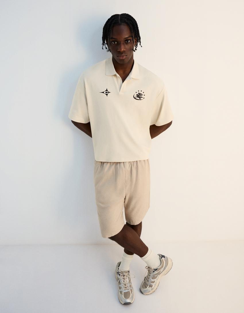 Loose linen blend jogger Bermuda shorts-Sand