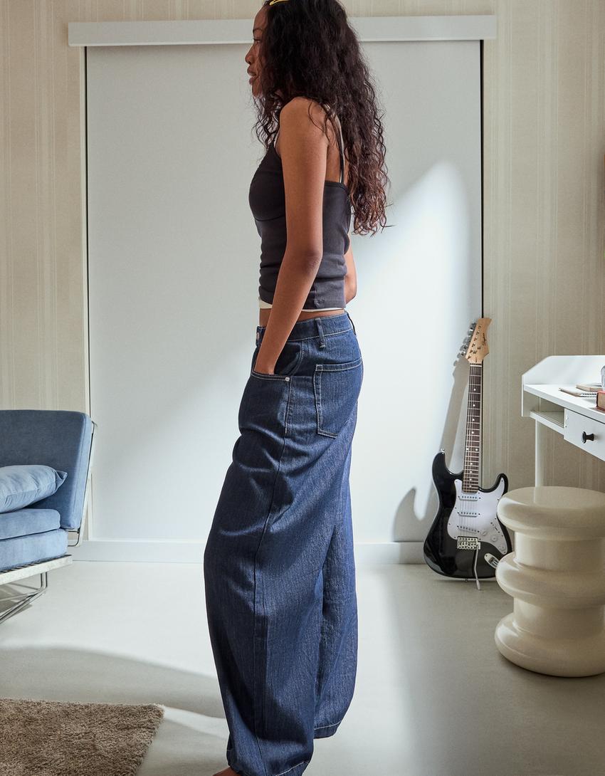 Low-rise wide-leg balloon jeans-Blue