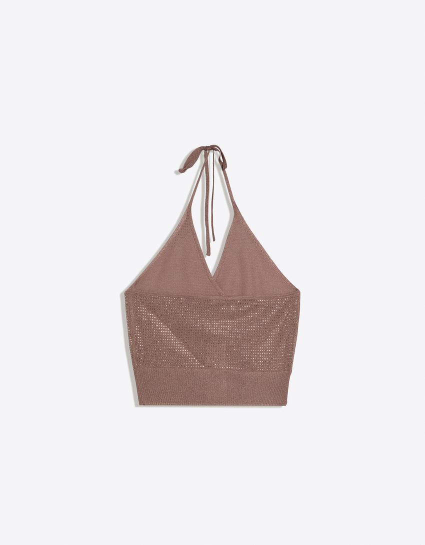 Třpytivý halter top-Bronzová