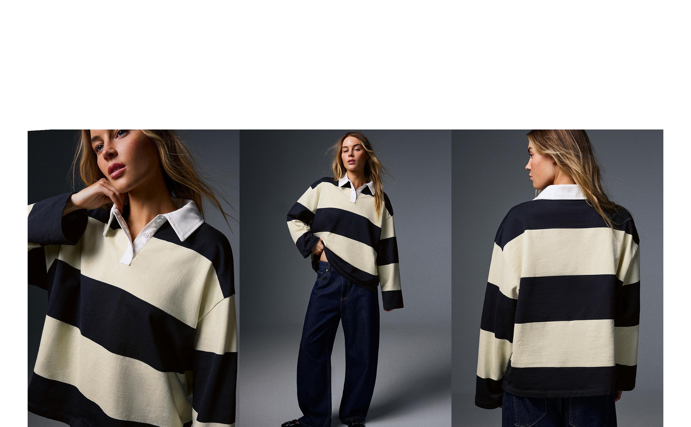Long sleeve striped polo shirt — Yellow