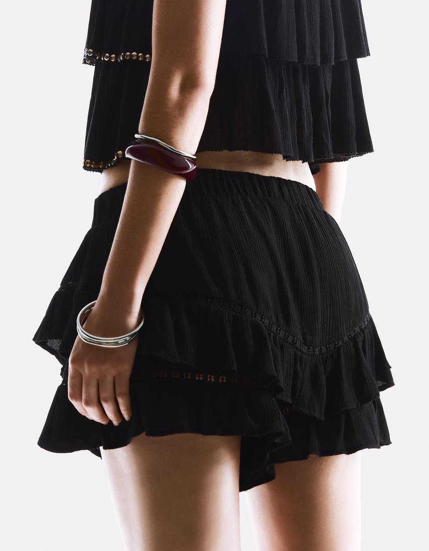 Boho broekrok met structuur-Zwart-1
