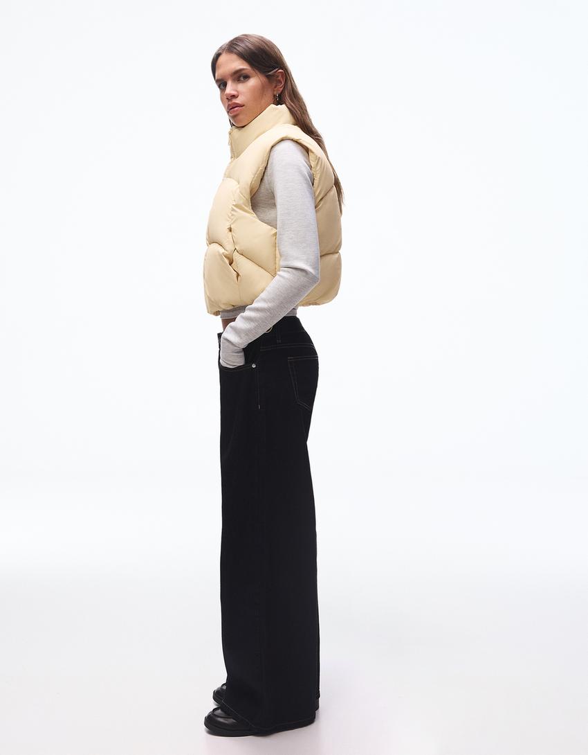 Kurze Steppweste-Beige