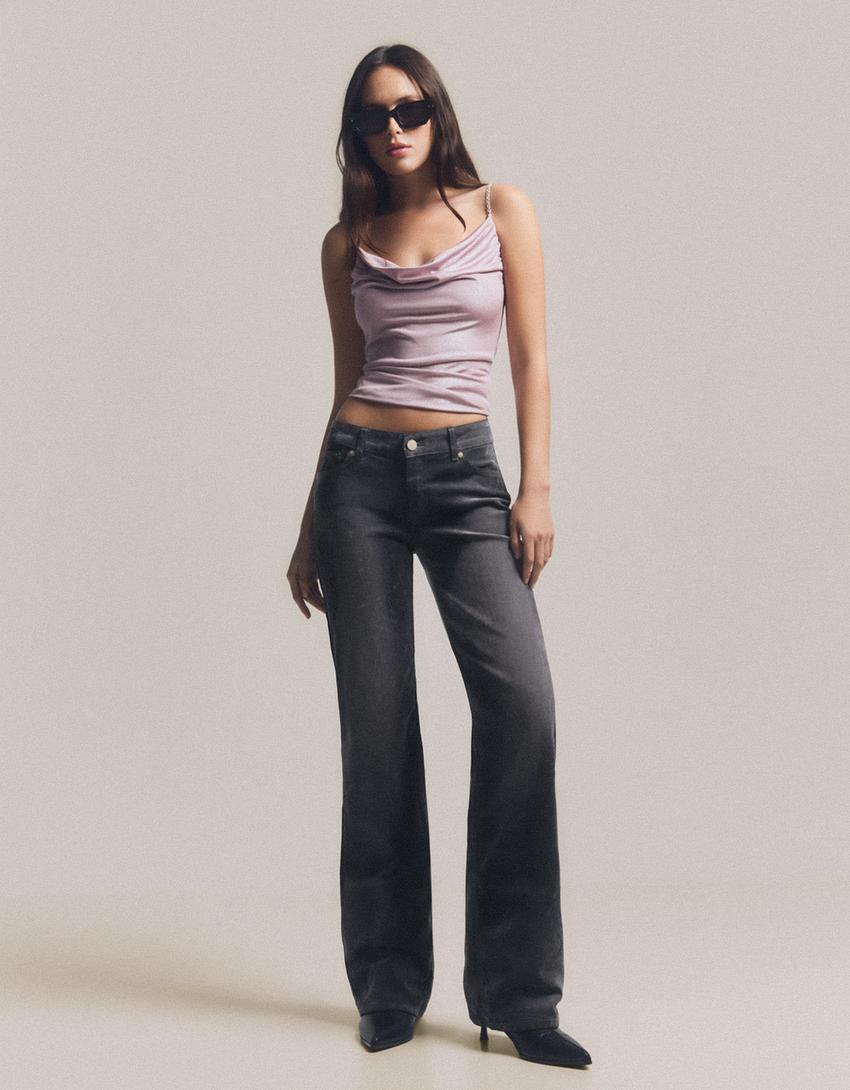 Velvet effect bootcut jeans-Grey