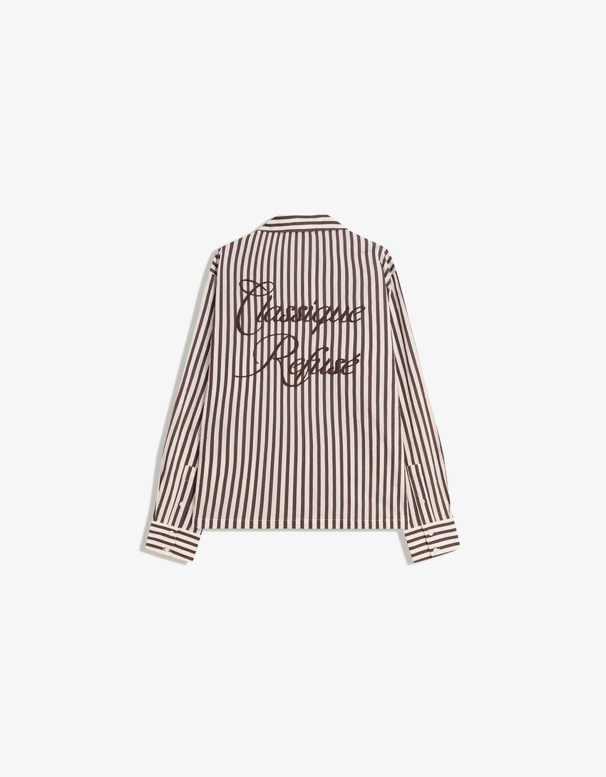 Camicia boxy fit con ricamo stampato-Marrone