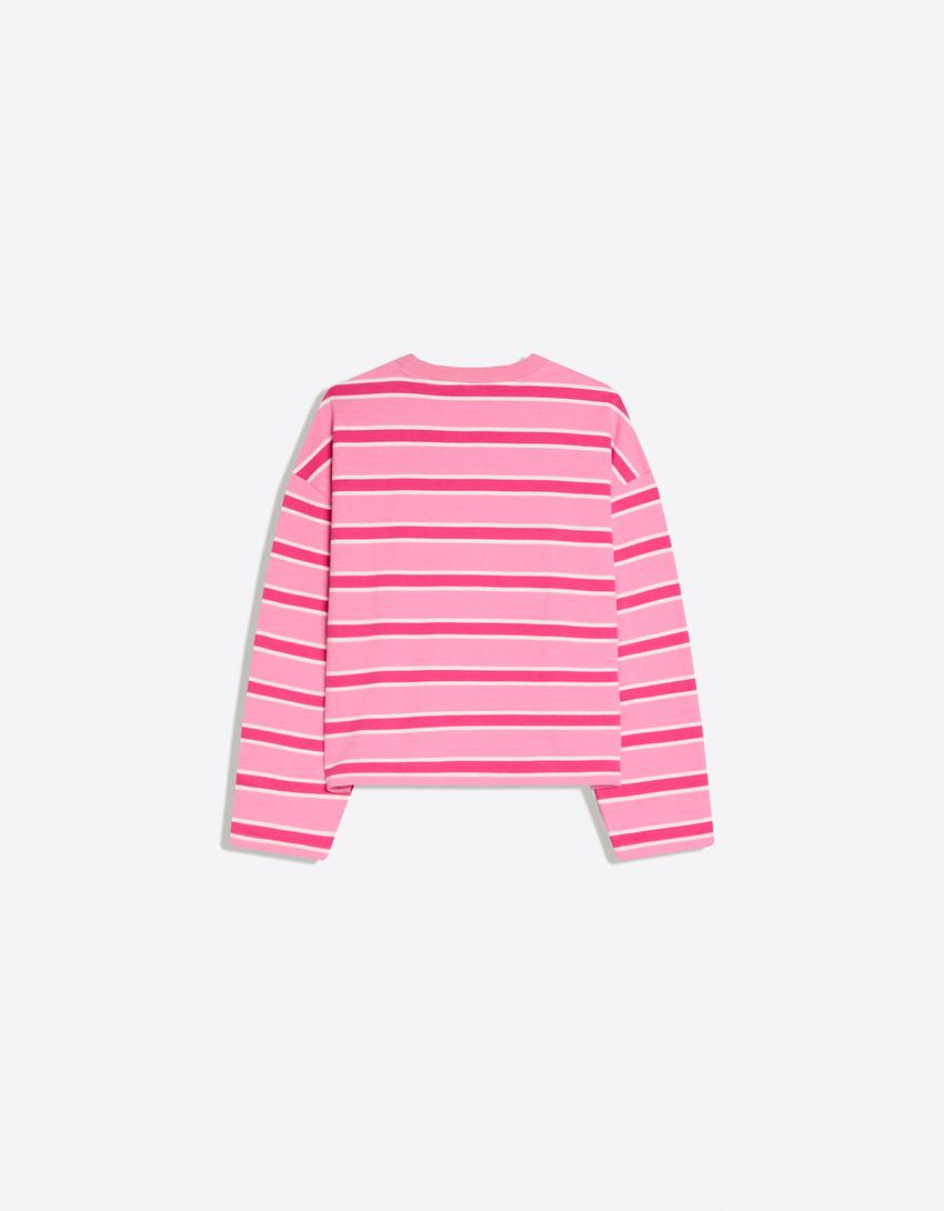 Striped crew neck sweater-Pink