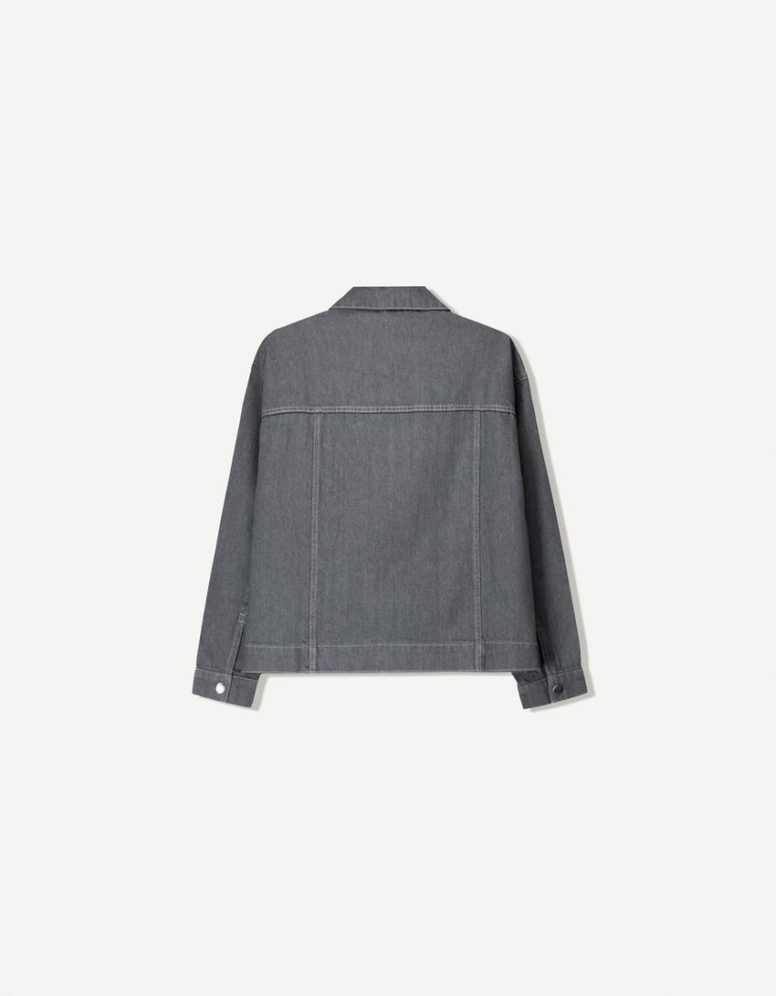 Camicia denim oversize-Grigio-6