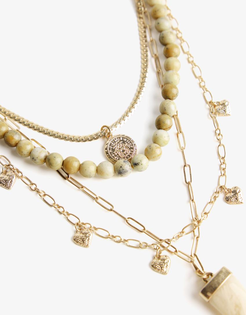 Pack of 4 pendant necklaces-Gold-1
