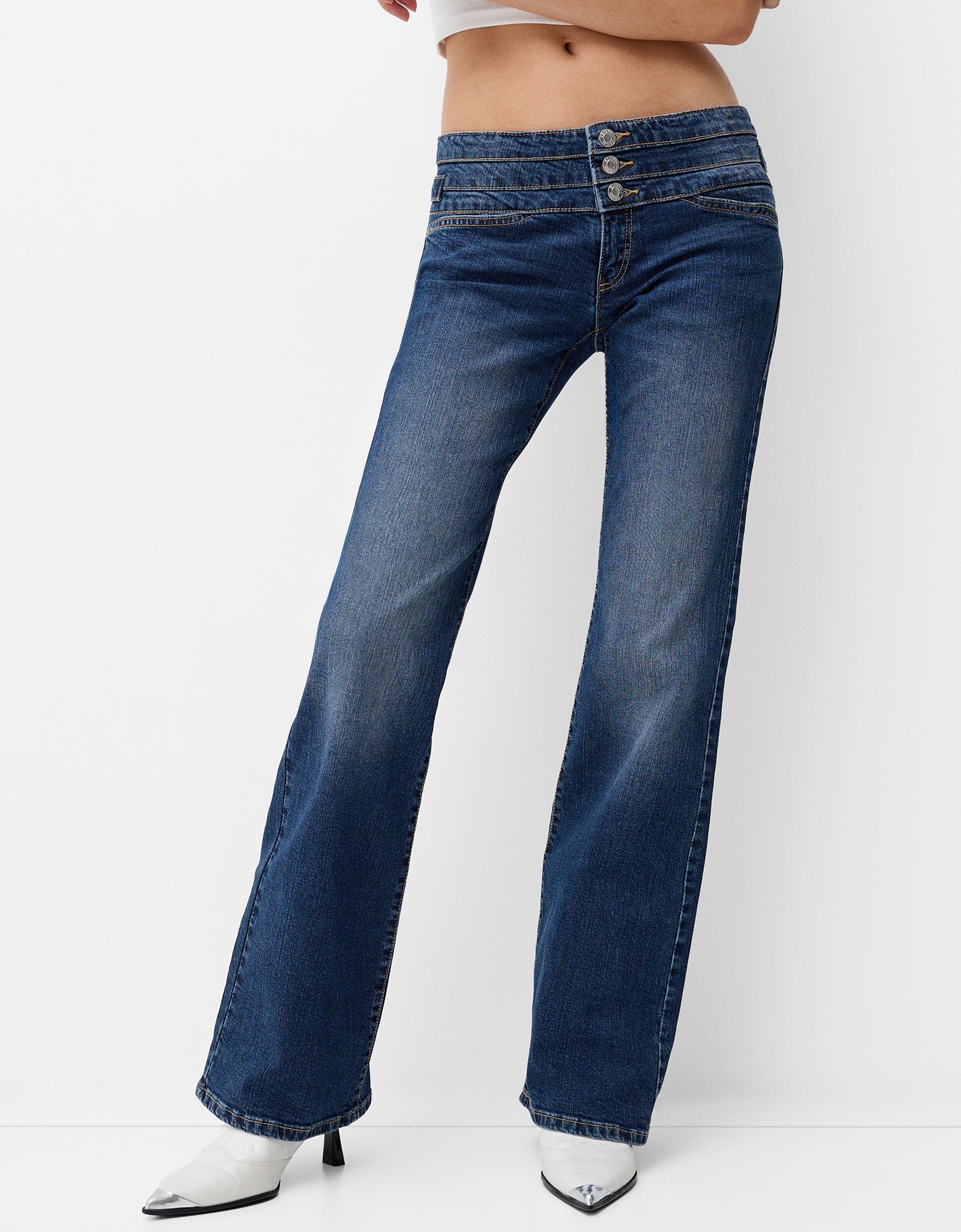 Bershka Bootcut-Jeans Mit Knöpfen Damen 42 Ausgewaschenes Blau