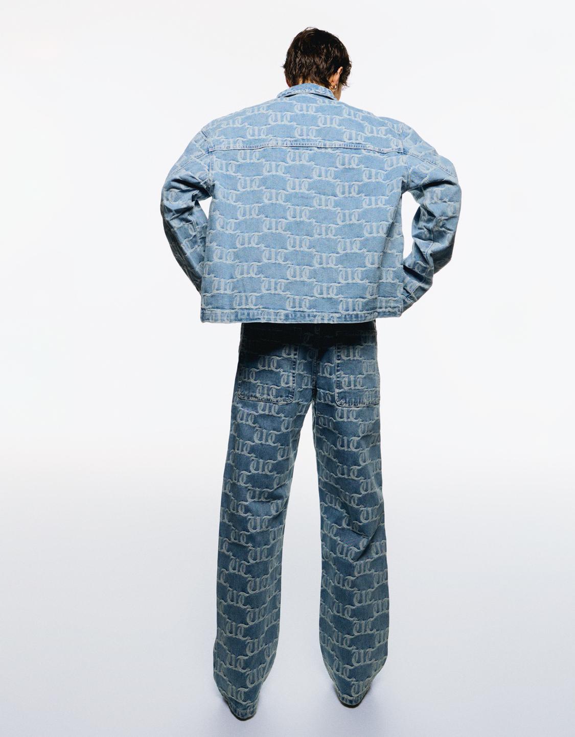 Denim jacquard overshirt with zip