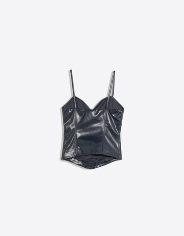 Leather effect sweetheart neckline camisole — Navy 6