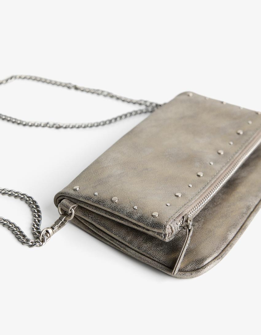 Sac à rabat zippé clous-Argent
