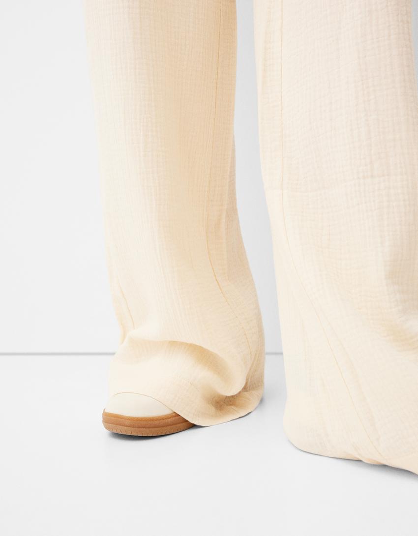 Double fabric chiffon trousers-Sand-3