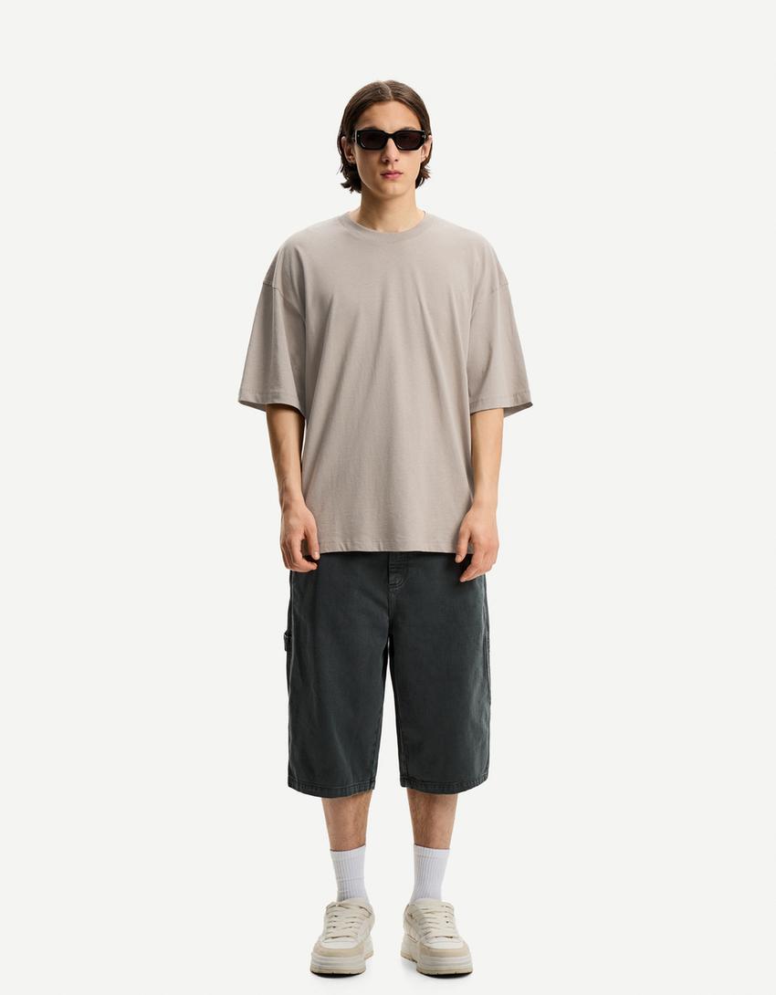 Koszulka oversize z krótkim rękawem-Szary-3