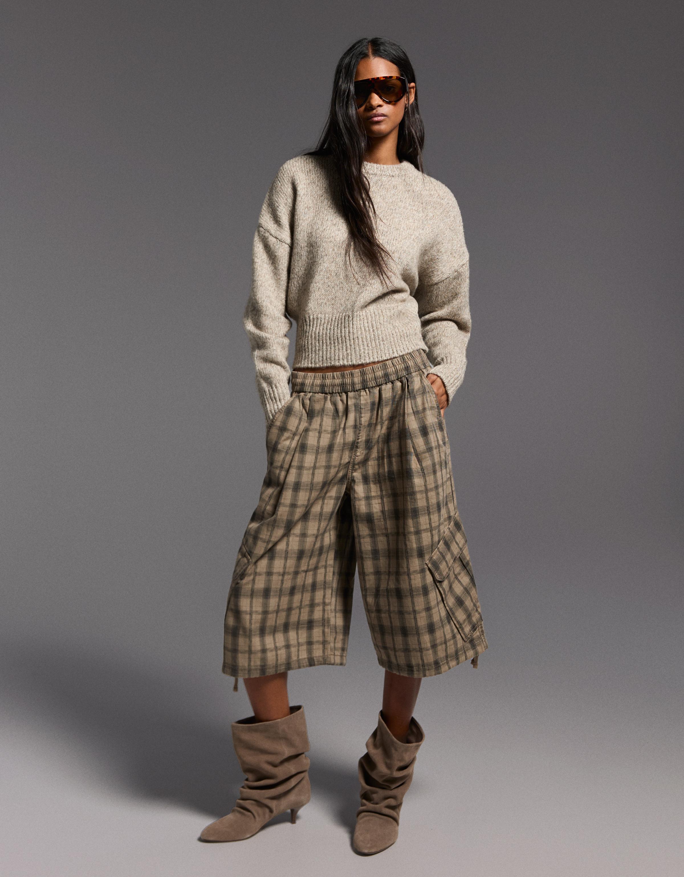 Bershka Bermuda Mit Karomuster Damen Xl Grau