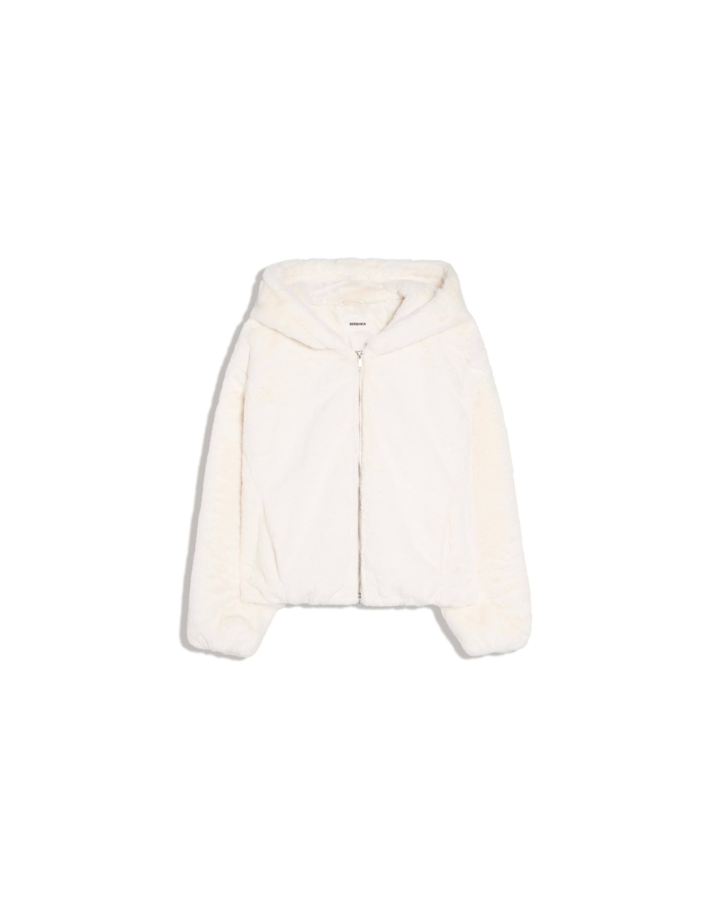 Hooded jacket with fur — Cream