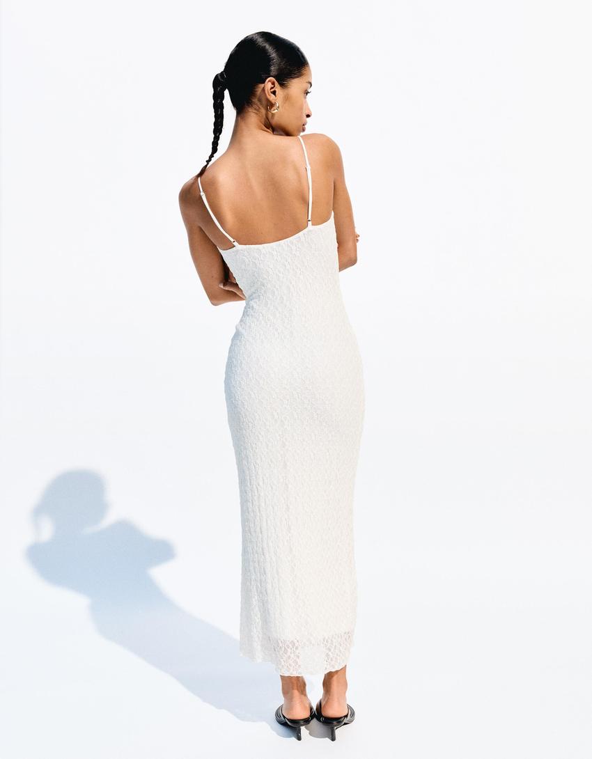 Vestido midi de renda com renda-Gelo-2