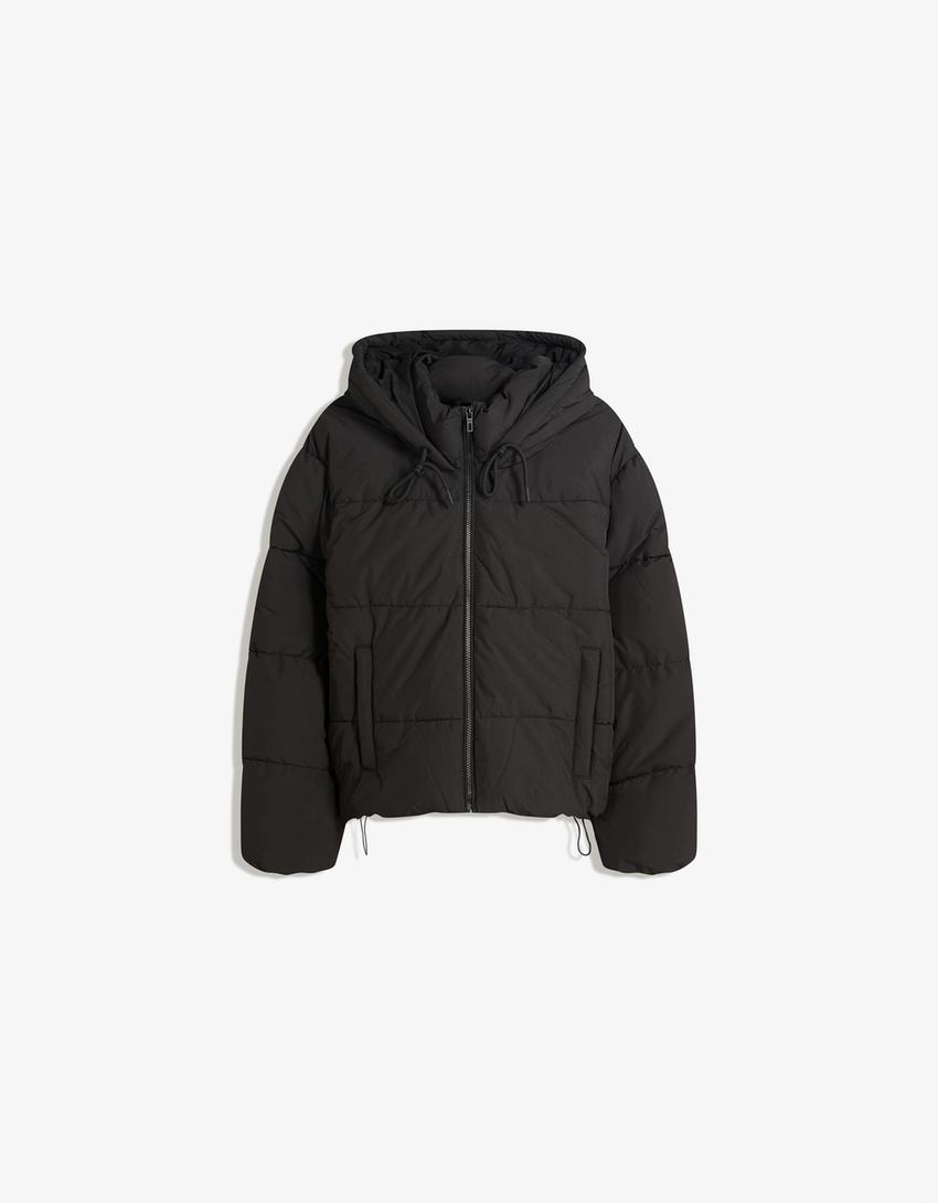 Cazadora puffy capucha-Negro