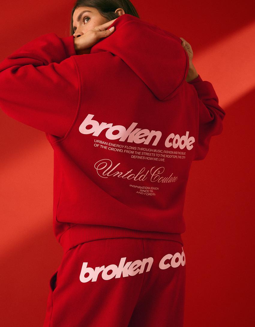 Sweat à capuche imprimé-Rouge