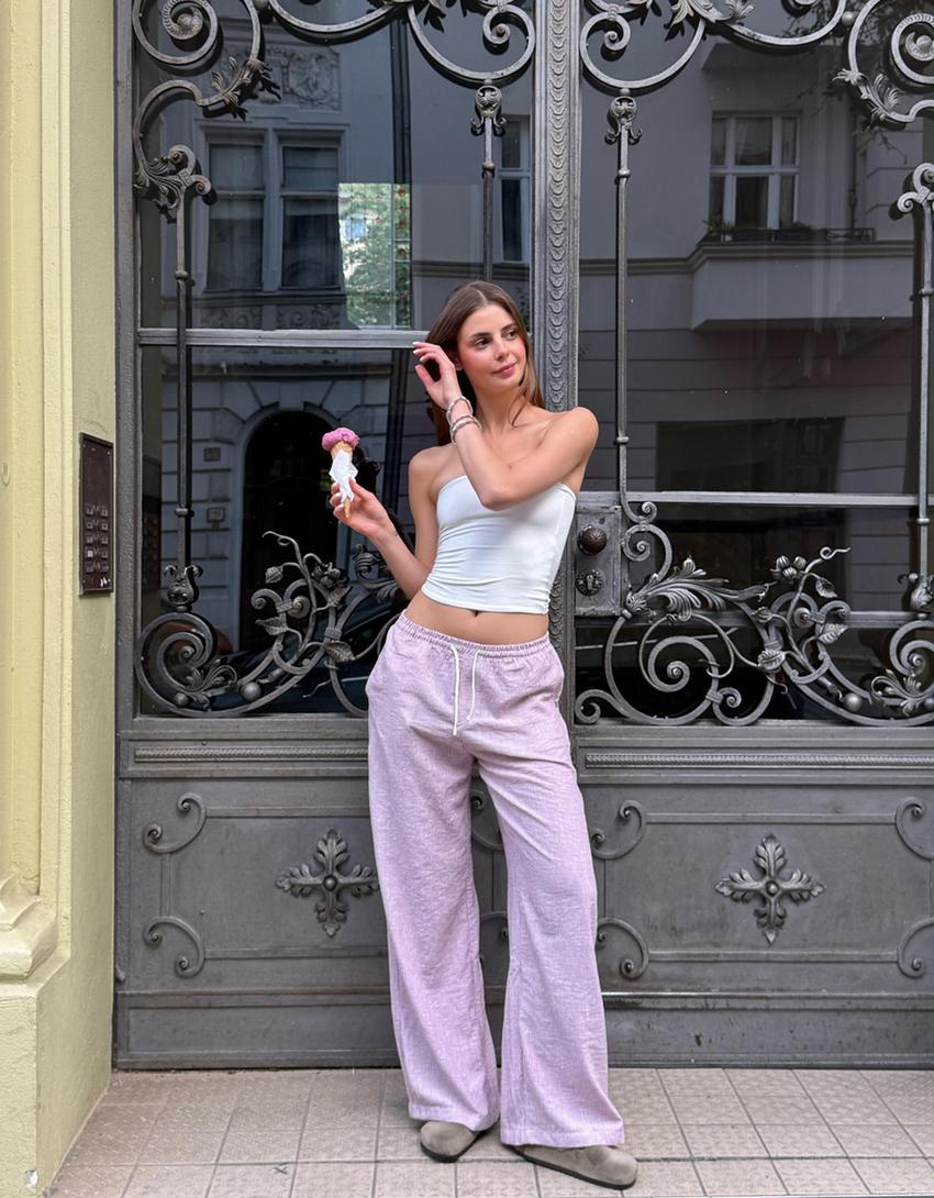 Striped rustic trousers-Burgundy-0