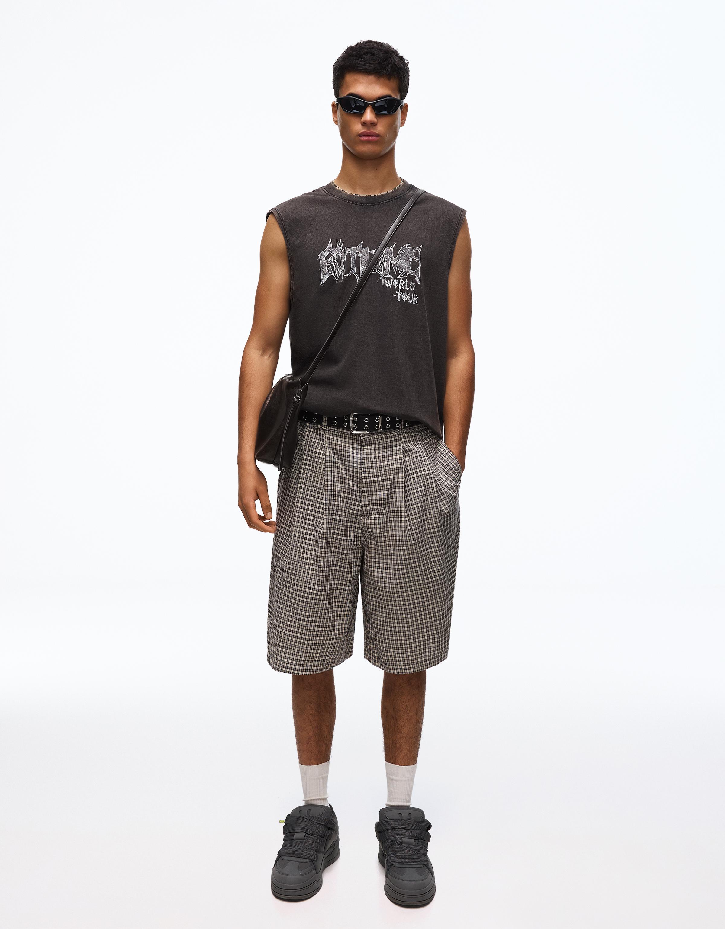 Checked baggy Bermuda shorts — Black