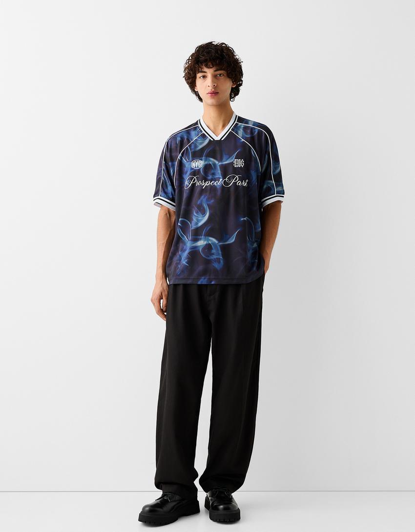 T-shirt sport manches courtes oversize mesh-Bleu-3