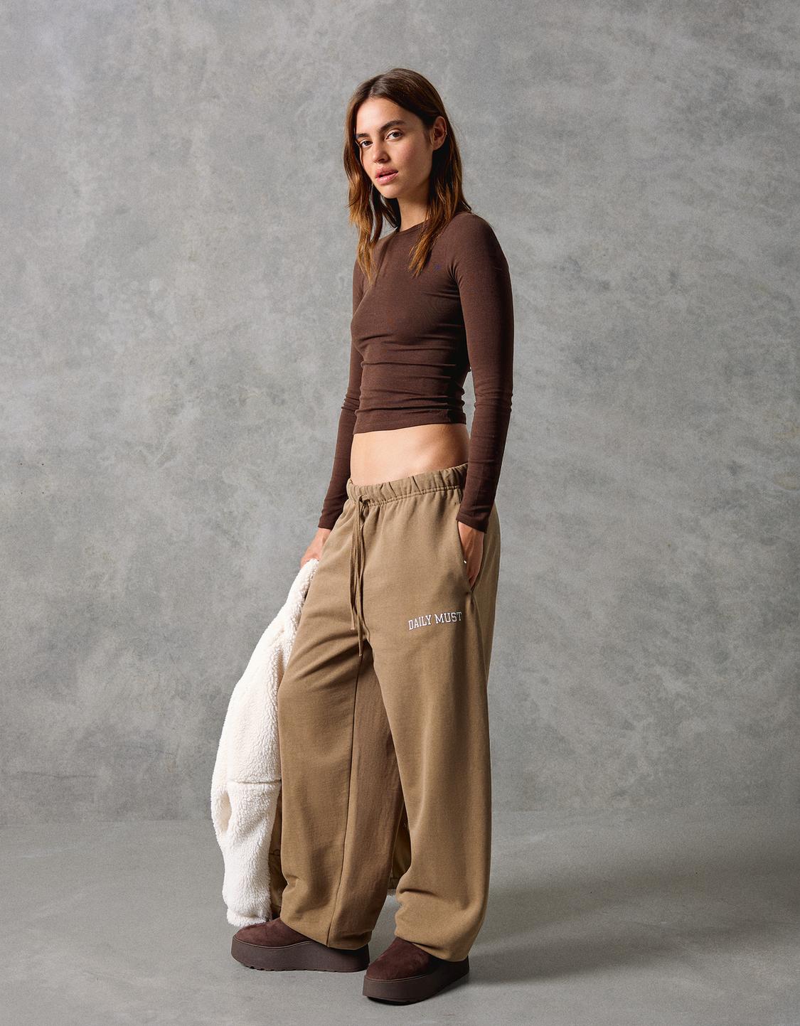 Embroidered plush joggers