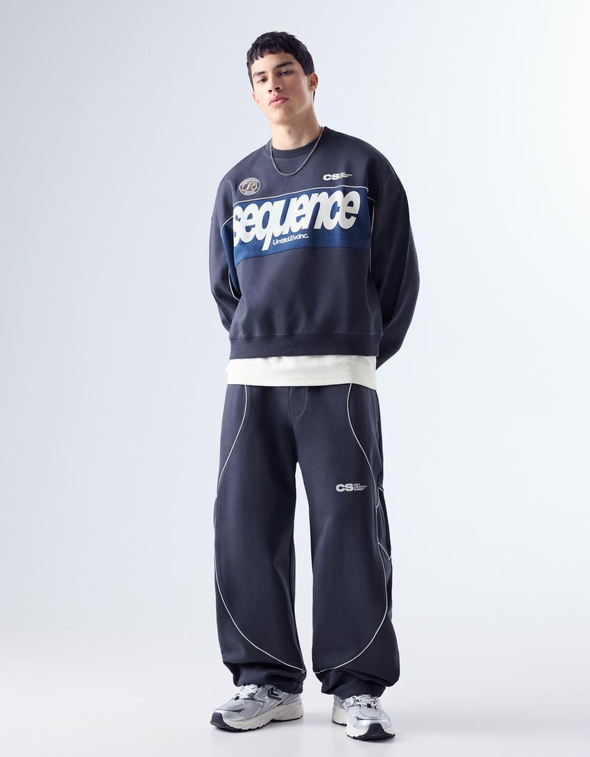 Sudadera cuello redondo print-Azul