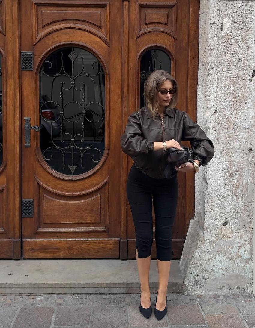 Veste en similicuir-Marron