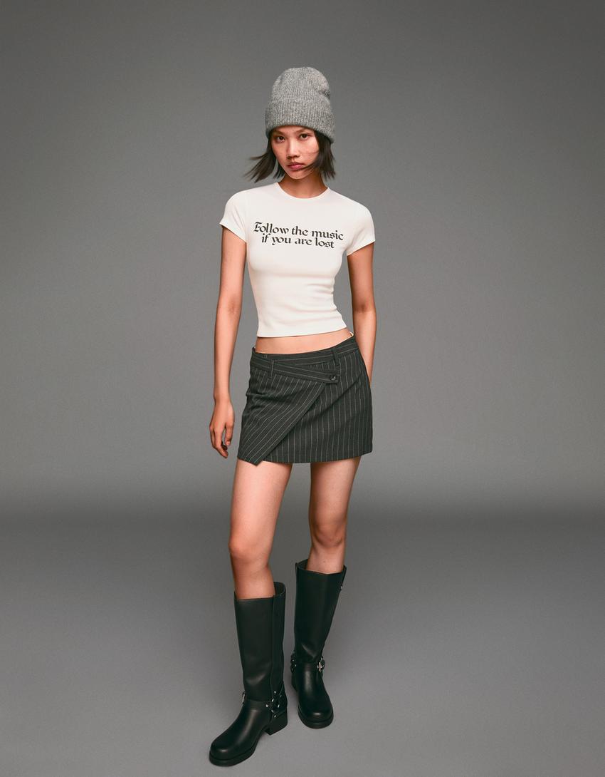 T-shirt manches courtes imprimé-Blanc cassé