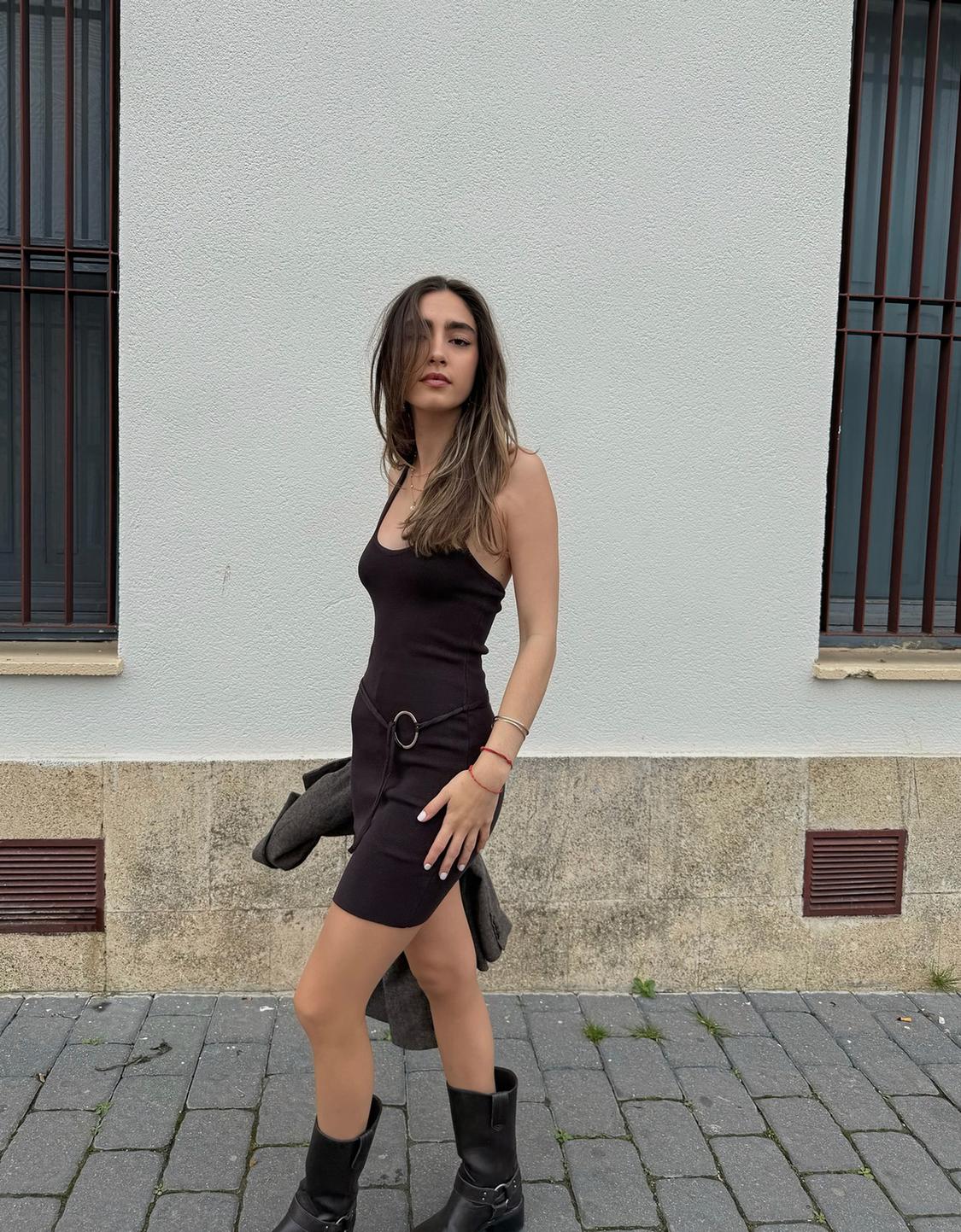 Halter mini dress with ring detail