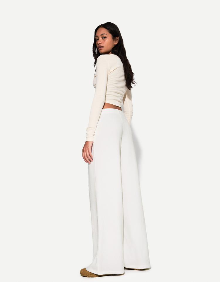 Fitilli yumuşak dokulu wide leg pantolon