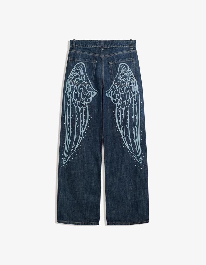 Jeans baggy fit con stampa laser LIMITED EDITION-Azzurro