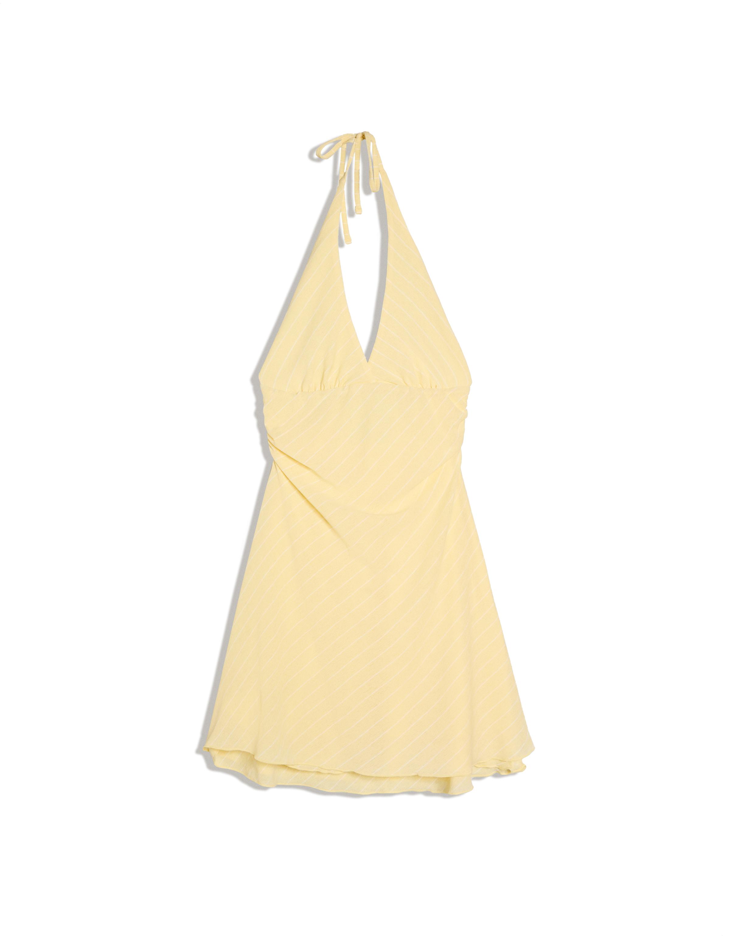 Striped mini halter dress — Yellow