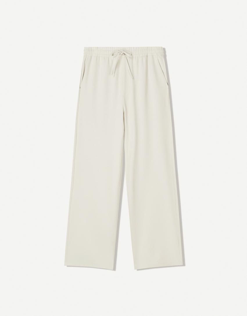Spodnie jogger o kroju straight tailoring-Kremowy-3