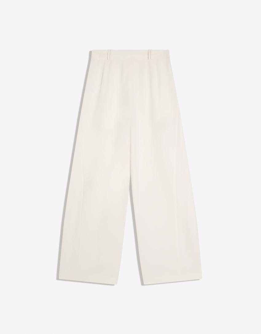 Pantalon volume double tissu-Écru