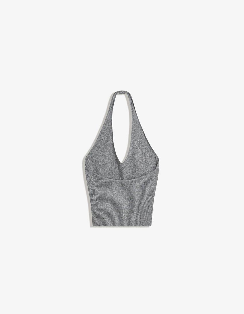 Top encolure américaine rib-Gris-1