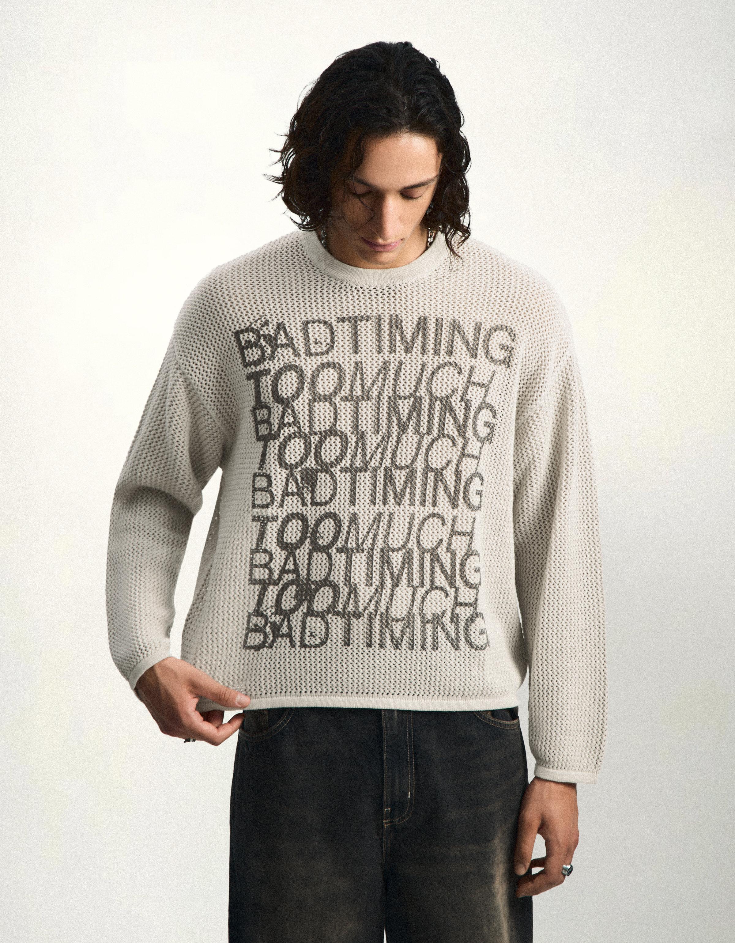 Bershka Jersey Mesh Print Hombre Piedra
