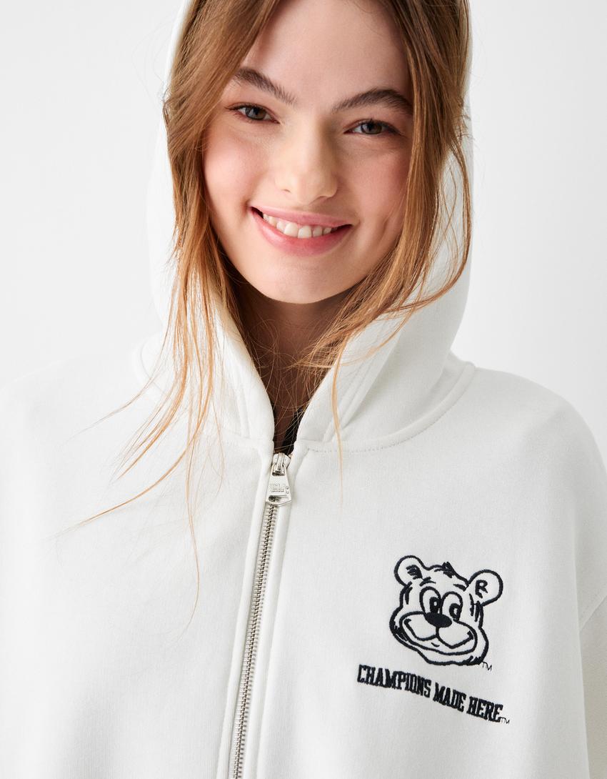 Embroidered UCLA zip-up hoodie-White-2