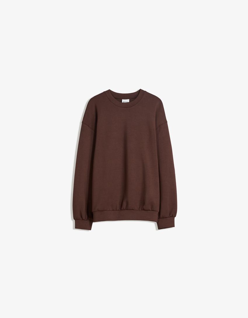 Oversize sweatshirt med modal-Brun-0