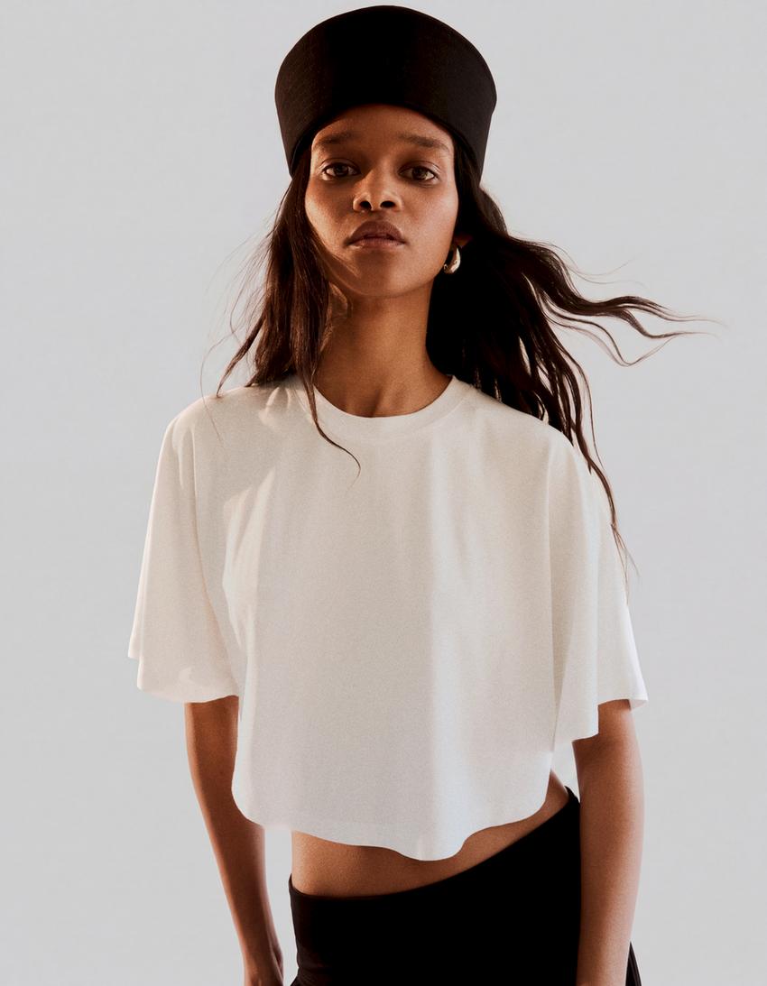 T-shirt oversize efeito capa-Branco