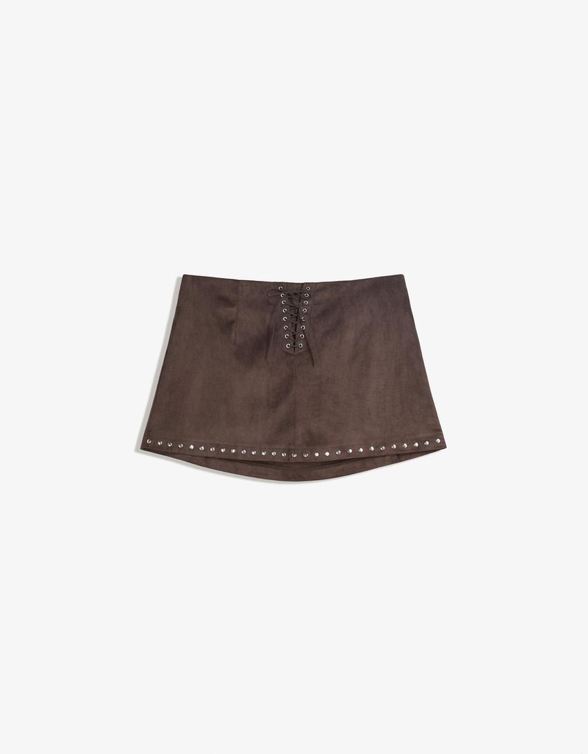 Saia mini efecto suede chatolas-Marrón-4