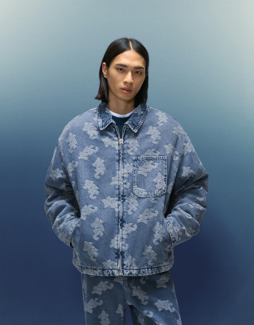 Blusão denim jacquard-Azul lavado