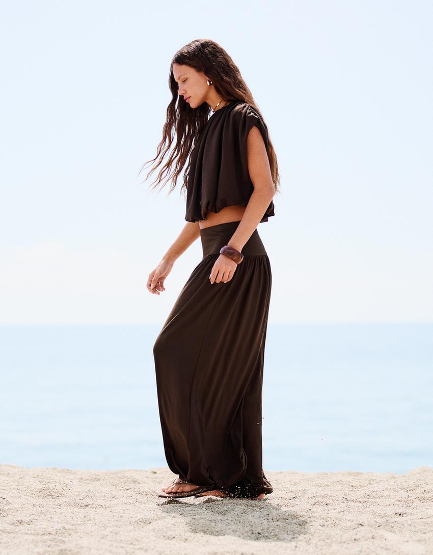 Pantalon balloon à ceinture-Marron