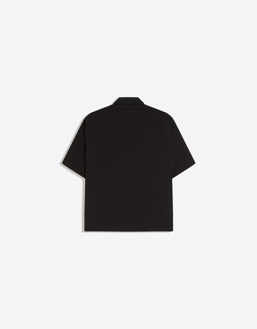 Camisa manga corta boxy tailoring-Negro