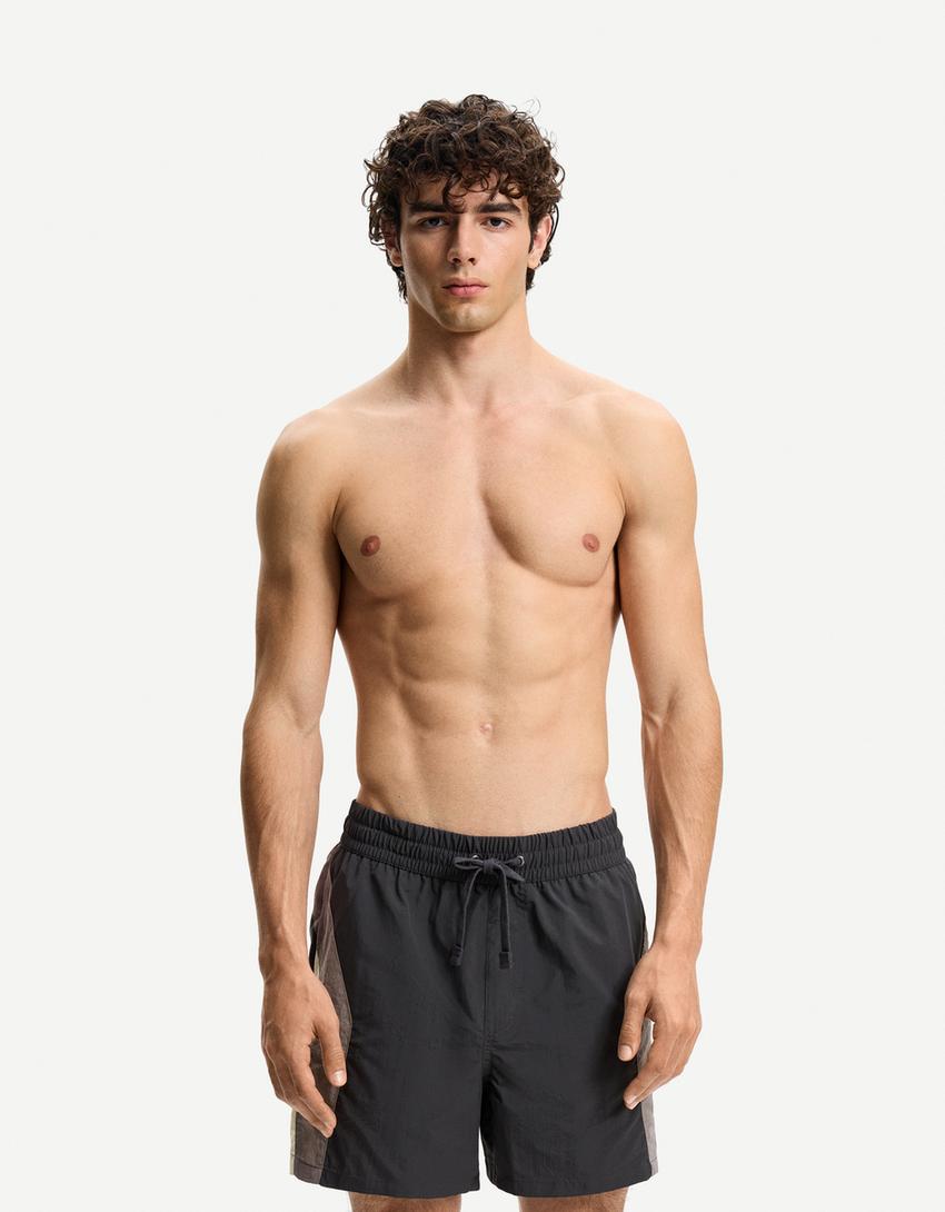 Boxy fit swimming trunks-Dark grey