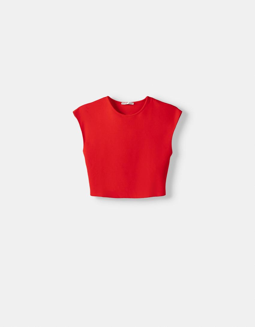 تيشرت بأكمام قصيرة وأحجار تزيينية-أحمر-4