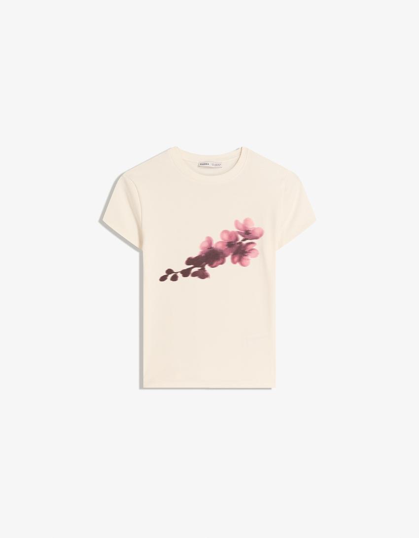 Short sleeve T-shirt with print-Cream