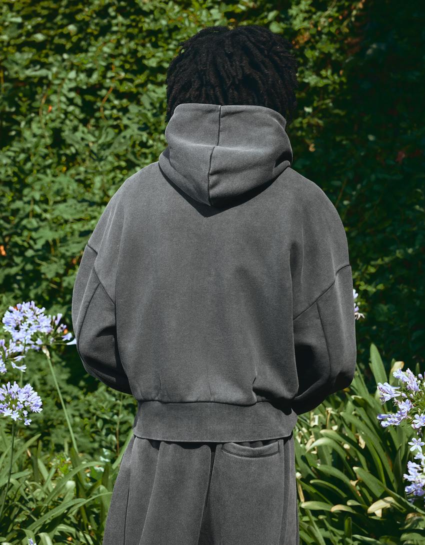 Sudadera capucha efecto lavado-Gris