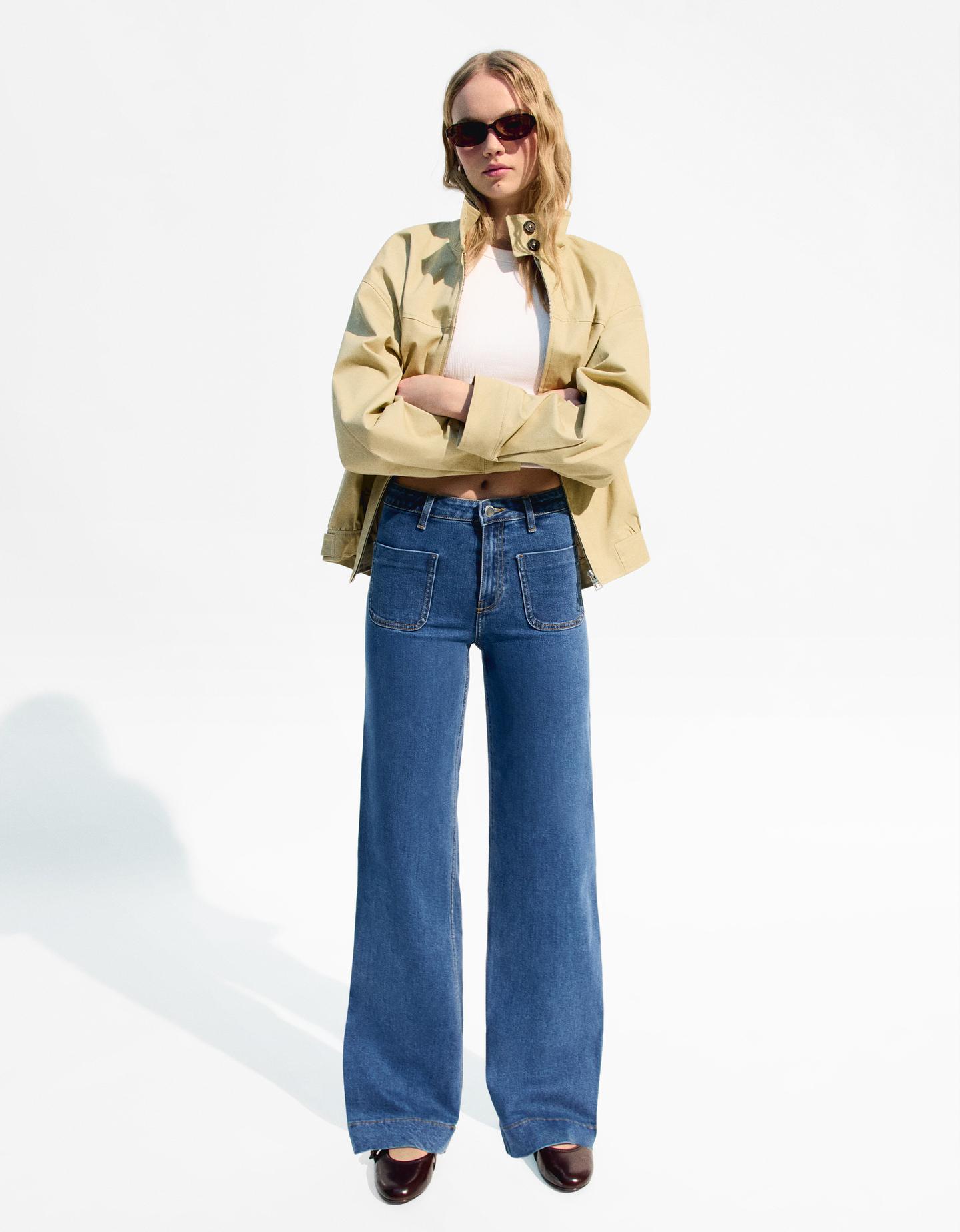 Bershka Wide-Leg-Jeans Im Cropped-Fit Mit Ziernähten Damen 40 Ausgewaschene günstig online kaufen