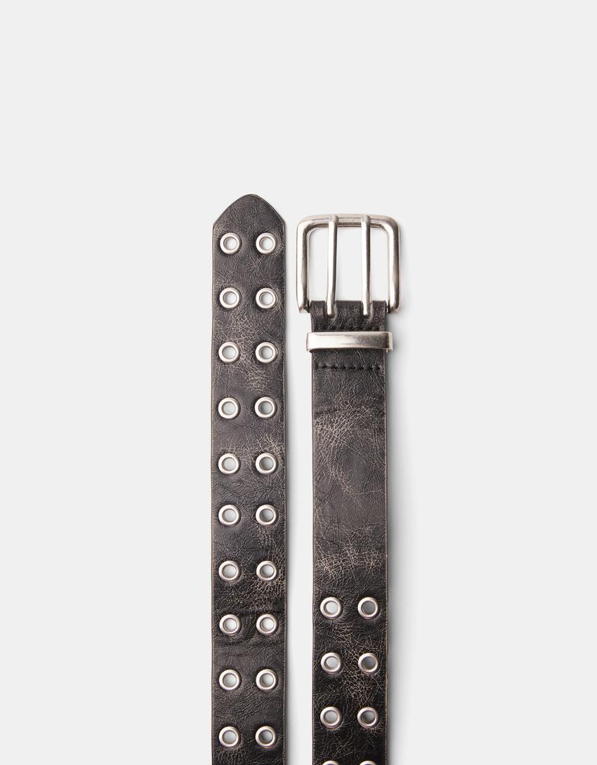 Distressed belt with eyelets-Grey-4